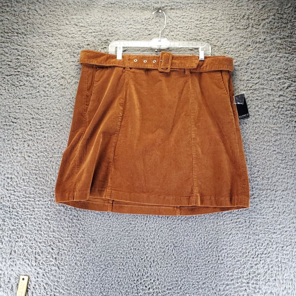 Eloquii Skirt Womens 16 Brown Corduroy Belted A-Line Mini Skirt *NWT*
